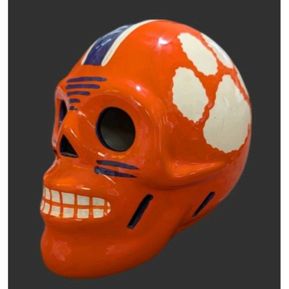 Clemson Tigers Ceramic Sugar Skull Orange Tiger Paw NCAA Gameday Fall Halloween